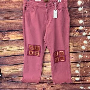 Judy Blue Pink high waist Jeans with Crochet Accents